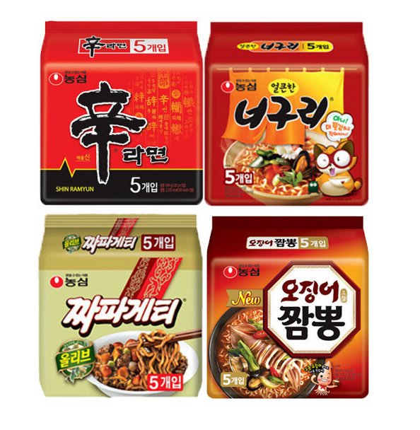 신라면 5봉 + 너구리 5봉 + 짜파게티 5봉 + 오징어짬뽕 5봉 (총 20봉)