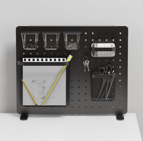 루나랩 타공판 책상 페그보드 수납 거치대 정리함 클램프 파티션 오거나이저 L 바스켓 블랙